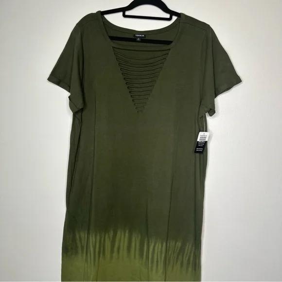 NWT Olive Green Dip-Dye Short Sleeve Women's T-Shirt Material Dress Size 2X - Picture 10 of 13